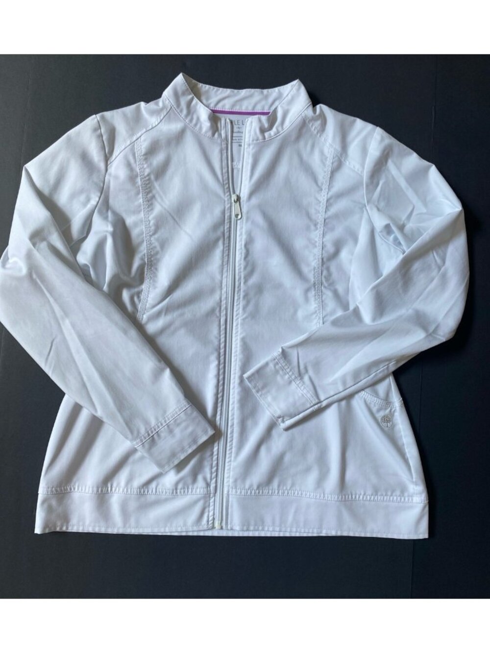 Purple Label Women's Solid White Zip Uniform Healthcare Scrub Jacket